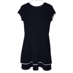 Women's Aqua Blue White Zip Up Crewneck Short Sleeve Fit & Flare Dress Sz Medium